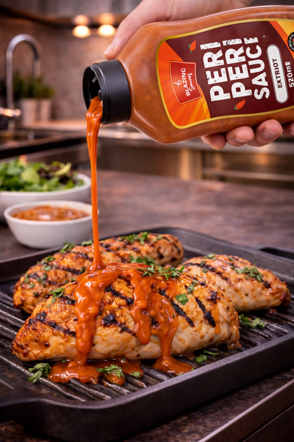 Blazing Extra Hot Peri Peri Sauce 520ml, Fiery Chicken Baste, Dip & Marinade