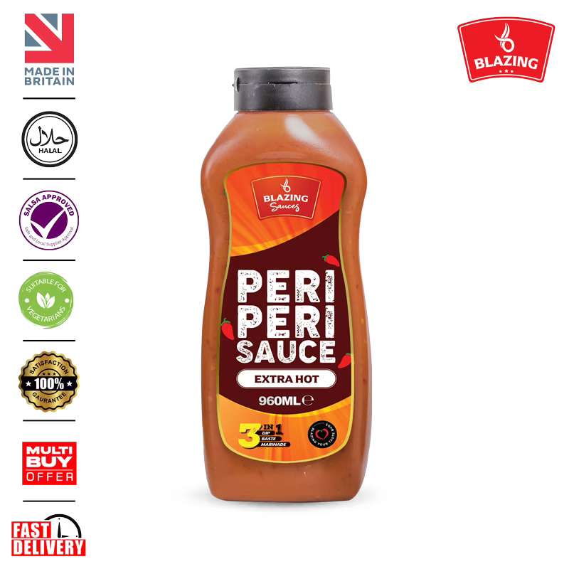 Blazing Extra Hot Peri Peri Sauce 960ml, Fiery Chicken Baste, Dip & Marinade