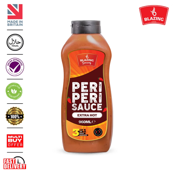 Blazing Extra Hot Peri Peri Sauce 960ml, Fiery Chicken Baste, Dip & Marinade