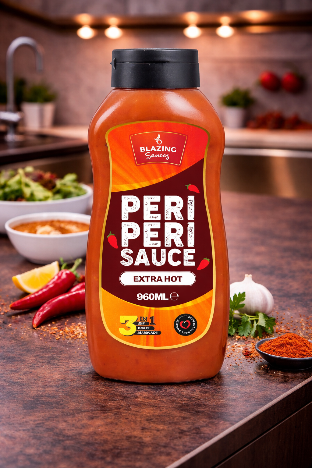Blazing Extra Hot Peri Peri Sauce 960ml, Fiery Chicken Baste, Dip & Marinade