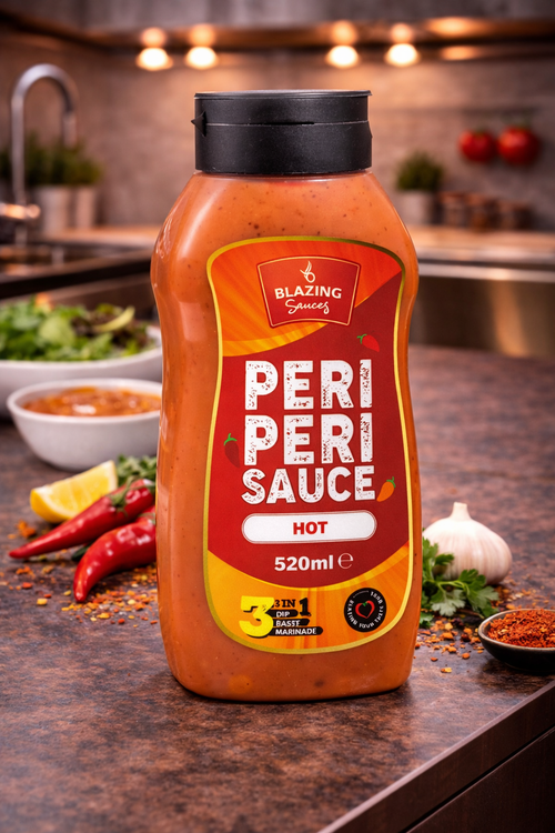 Blazing Hot Peri Peri Sauce 520ml, Fiery Chicken Baste, Dip & Marinade