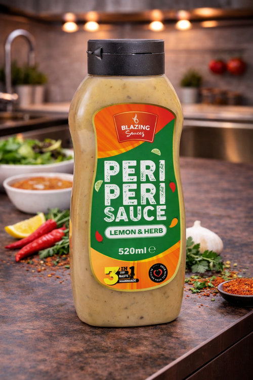 Blazing Lemon & Herb Peri Peri Sauce 520ml, Zesty Chicken Baste, Dip & Marinade