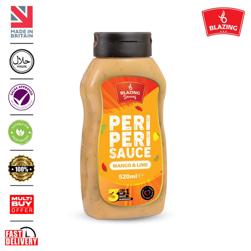 Blazing Peri Peri Mango & Lime Sauce 520ml, Sweet & Zesty Chicken Glaze, Dip & Marinade