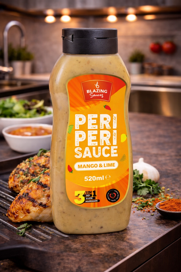 Blazing Peri Peri Mango & Lime Sauce 520ml, Sweet & Zesty Chicken Glaze, Dip & Marinade