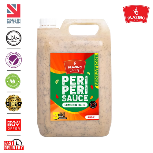 Blazing Lemon & Herb Peri Peri Sauce 5kg, Zesty Chicken Baste, Dip & Marinade