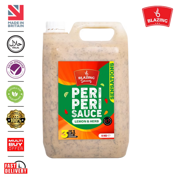 Blazing Lemon & Herb Peri Peri Sauce 5kg, Zesty Chicken Baste, Dip & Marinade