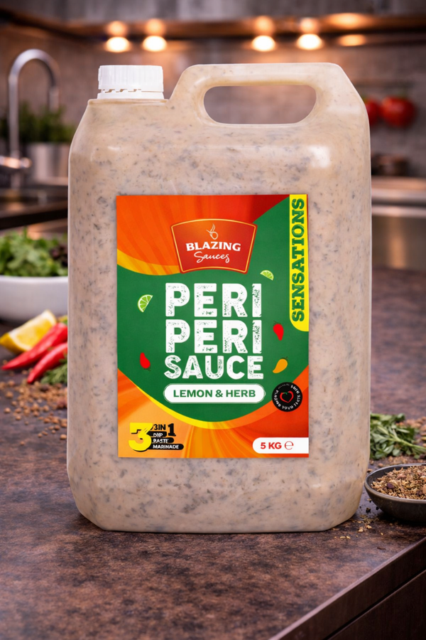 Blazing Lemon & Herb Peri Peri Sauce 5kg, Zesty Chicken Baste, Dip & Marinade