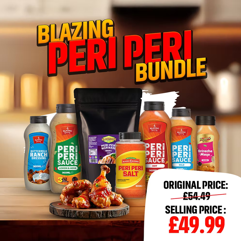Blazing Peri Peri Chicken Bundle 7 Products – Complete Marinade, Seasoning & Sauce Kit