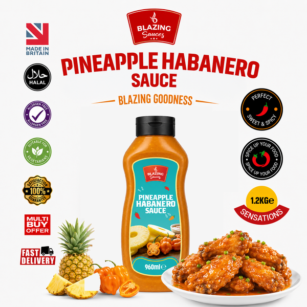 Blazing Pineapple Habanero Sauce 960ml, Sweet Heat for Chicken, Burgers and Vegetables