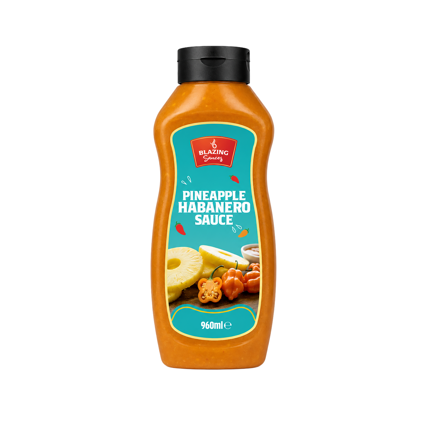 Blazing Pineapple Habanero Sauce 960ml, Sweet Heat for Chicken, Burgers and Vegetables