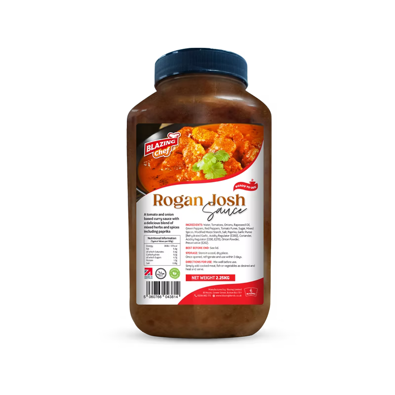 Blazing Rogan Josh Sauce 2.25kg, Premium Ready-to-Use Curry Sauce for Lamb & Meat