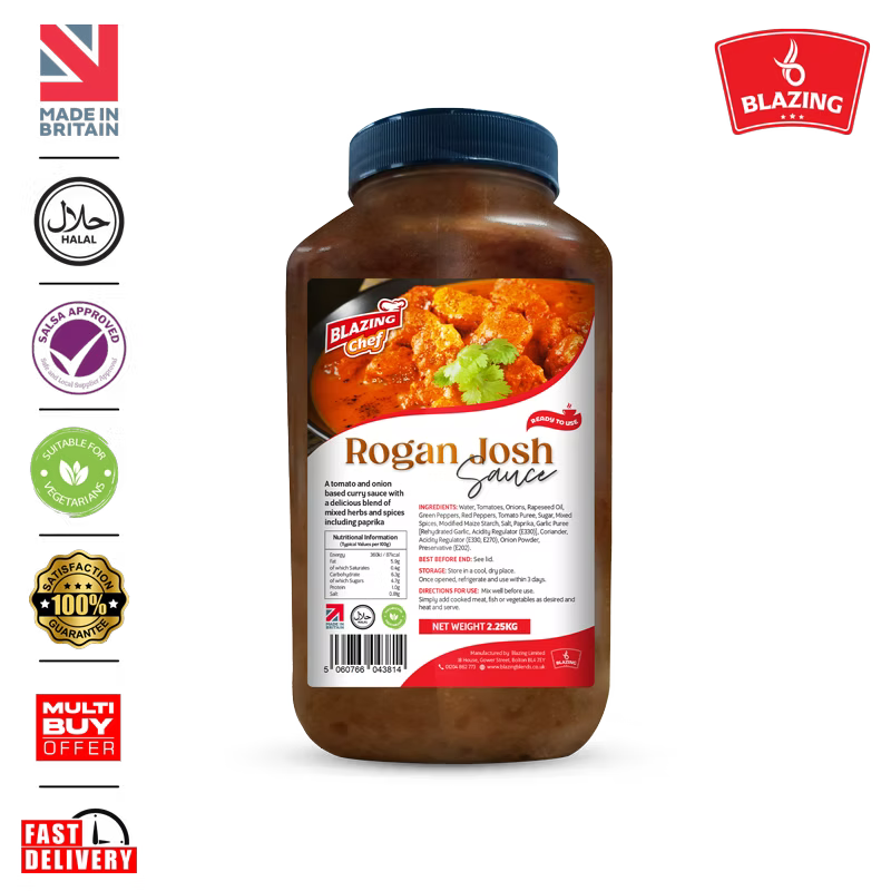 Blazing Rogan Josh Sauce 2.25kg, Premium Ready-to-Use Curry Sauce for Lamb & Meat