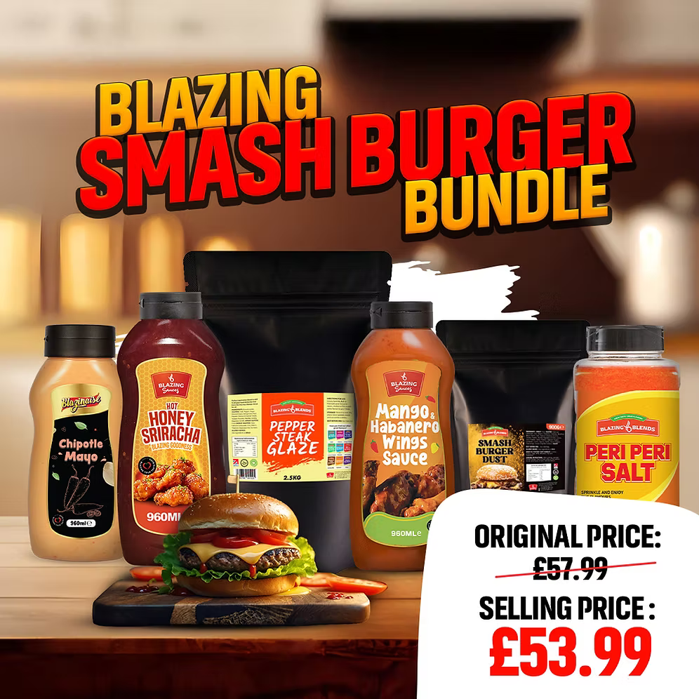 Blazing Smash Burger Bundle 6 Products – Complete Seasoning, Sauce & Topping Kit