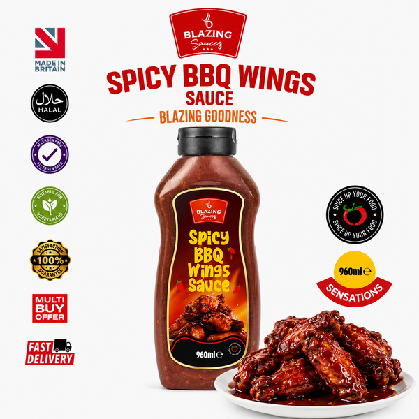Blazing Spicy BBQ Wings Sauce 960ml, Smoky Chilli Glaze & Marinade