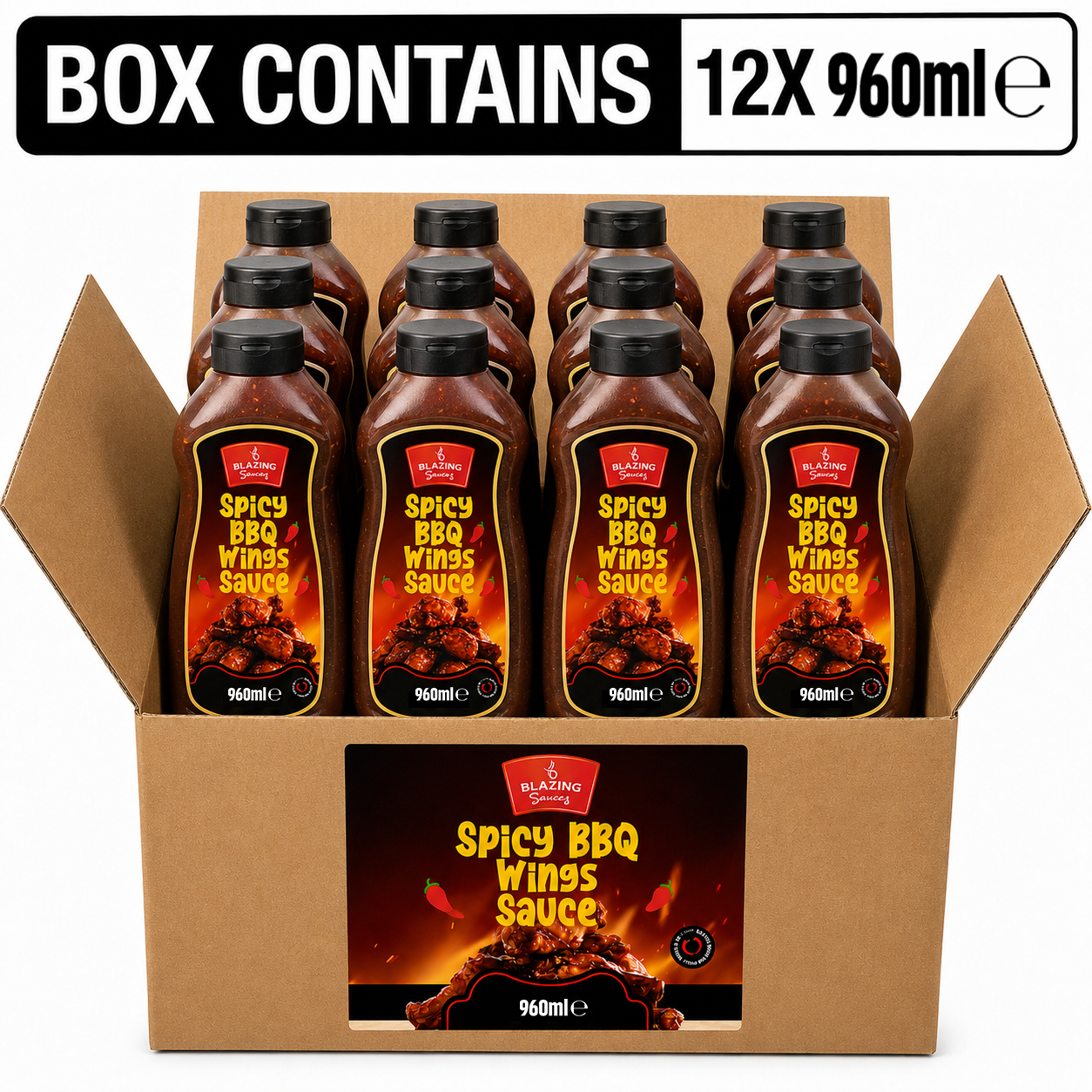 Blazing Spicy BBQ Wings Sauce 960ml, Smoky Chilli Glaze & Marinade