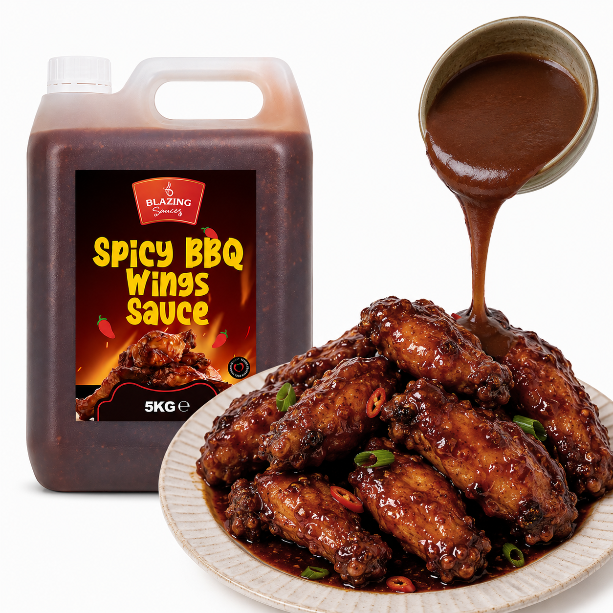 Blazing Spicy BBQ Wings Sauce 5kg, Smoky Chilli Glaze & Marinade