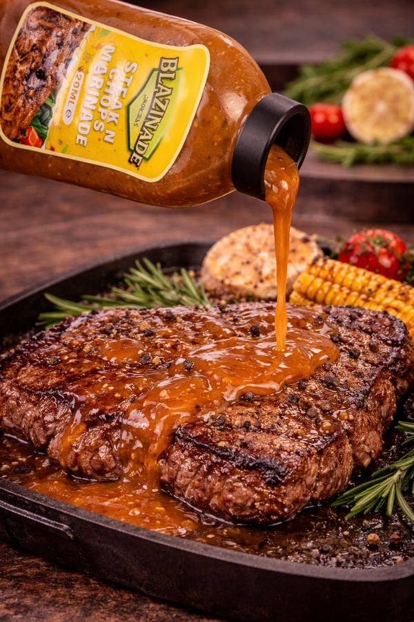 Blazing Steak n Chops Marinade Sauce 520ml, Savoury Meat Marinade, Grill and BBQ Sauce