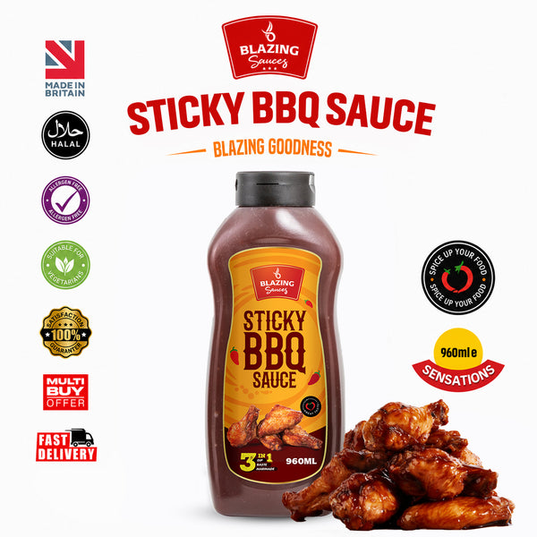 Blazing Sticky BBQ Sauce 960ml, Perfect for Chicken Wings, Ribs & More
