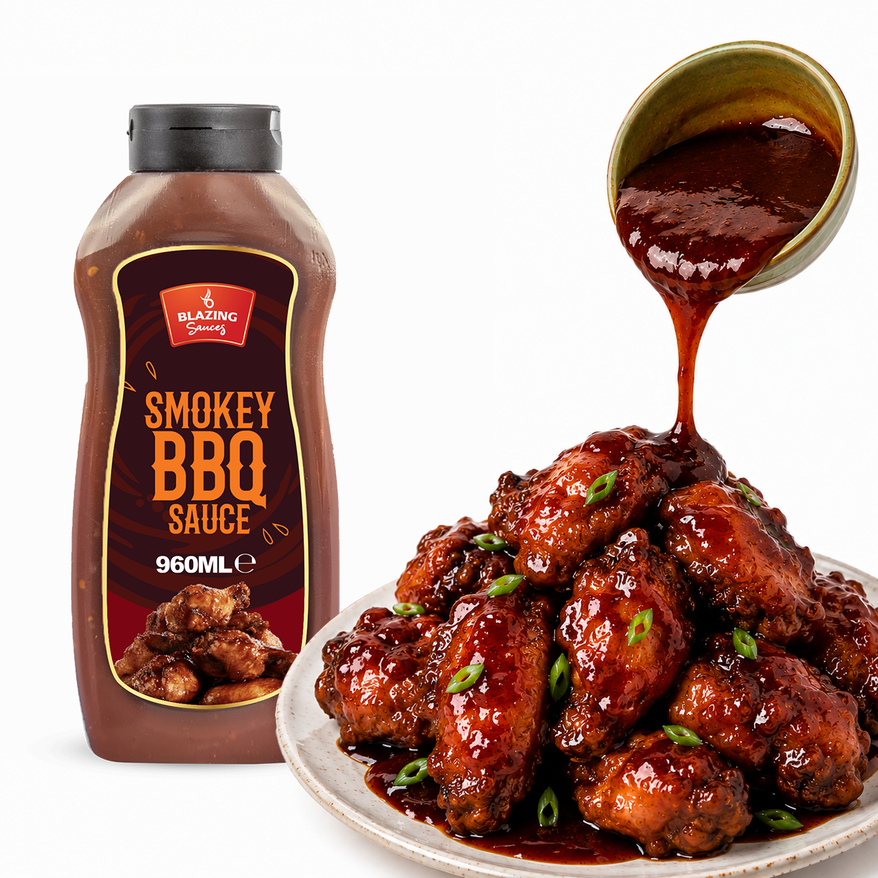 Blazing Smokey BBQ Wings Sauce 960ml, Smoky Chilli Glaze & Marinade