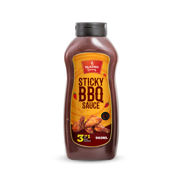Blazing Sticky BBQ Sauce 960ml, Perfect for Chicken Wings, Ribs & More