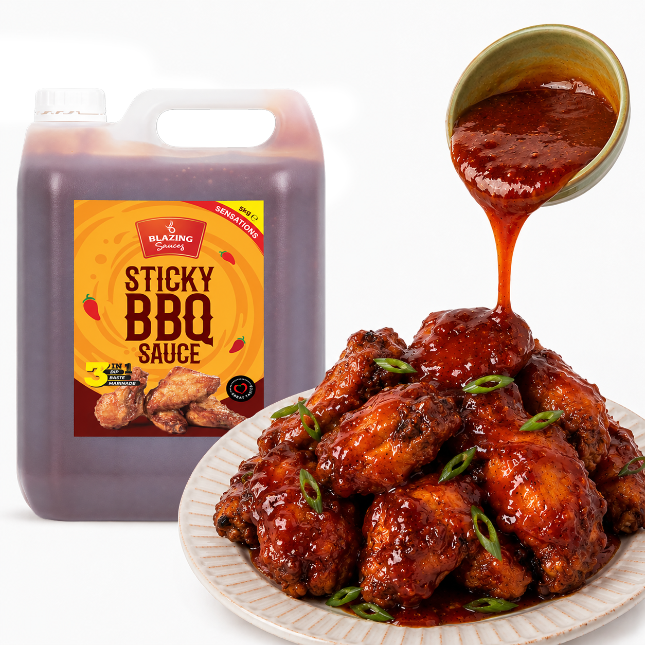Blazing Sticky BBQ Sauce 5kg, Perfect for Chicken Wings, Ribs & More
