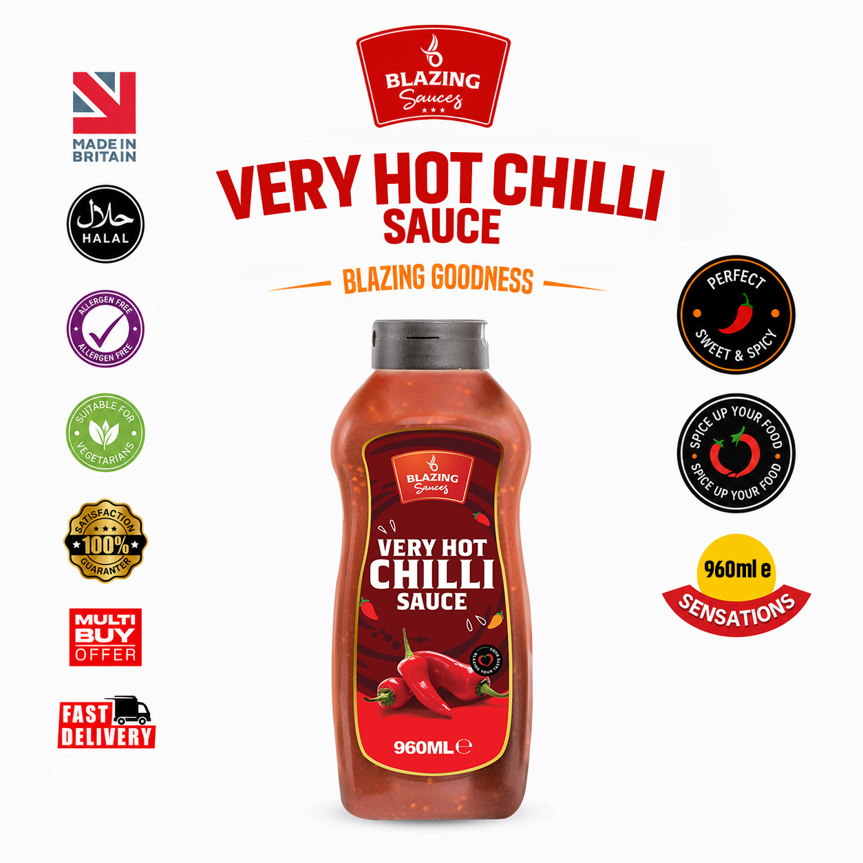 Very Hot Chilli Sauce 960ml for Chicken, Meat & Veg